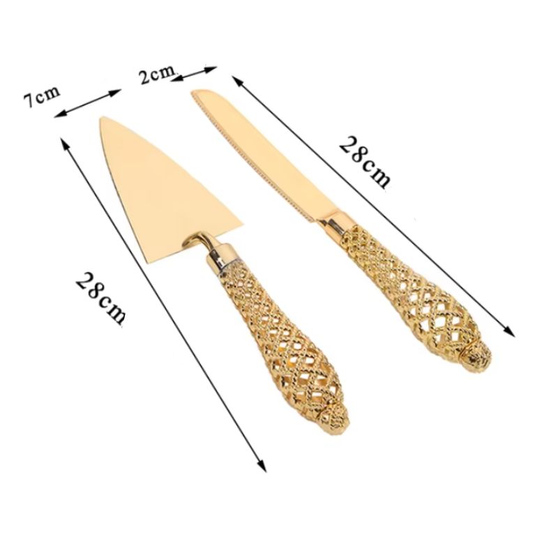 Conjunto de Faca e Espátula para Bolo Dourados- 2 PCS